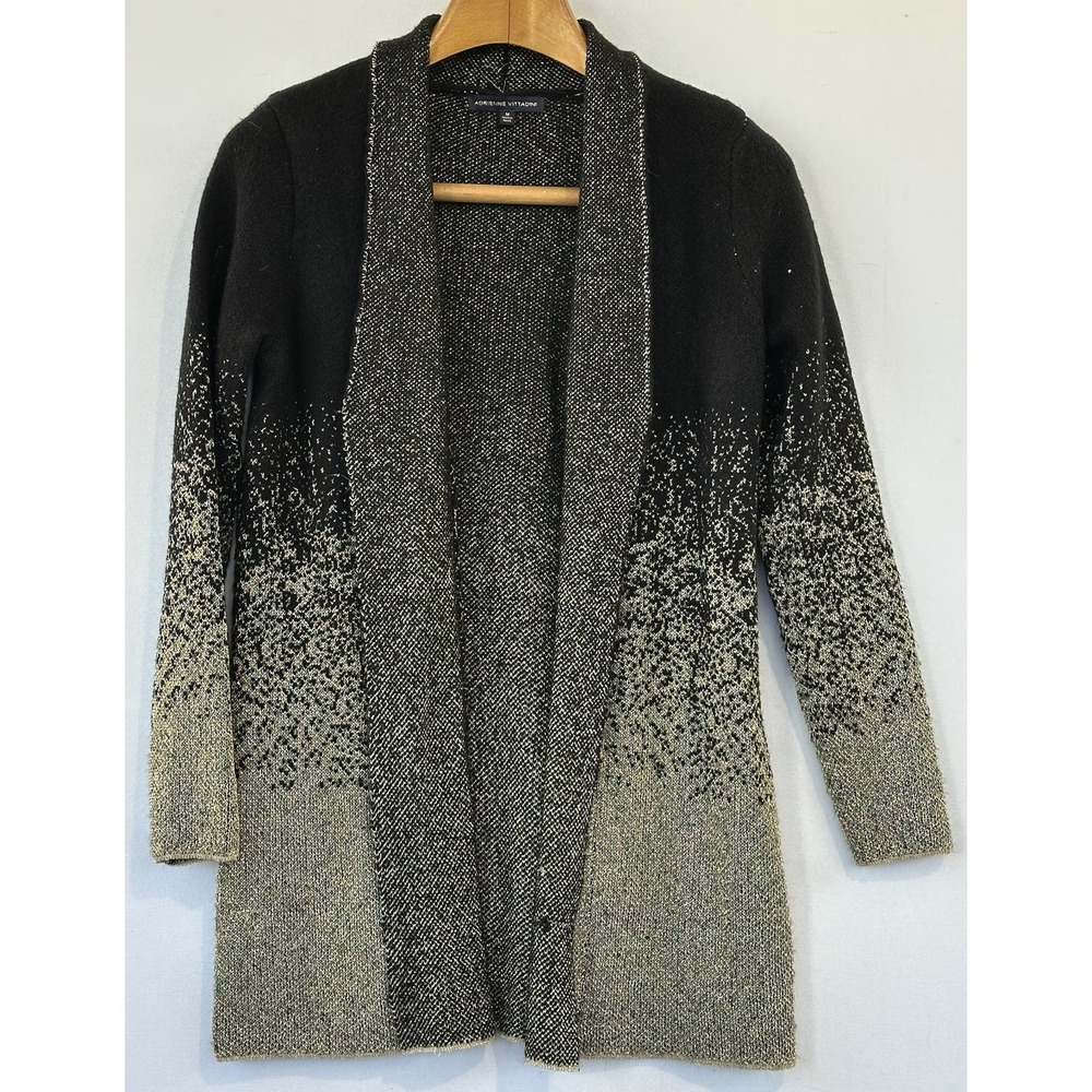 Adrienne Vittadini Gold Shimmer Cardigan Black Classy Dressy Women's M
